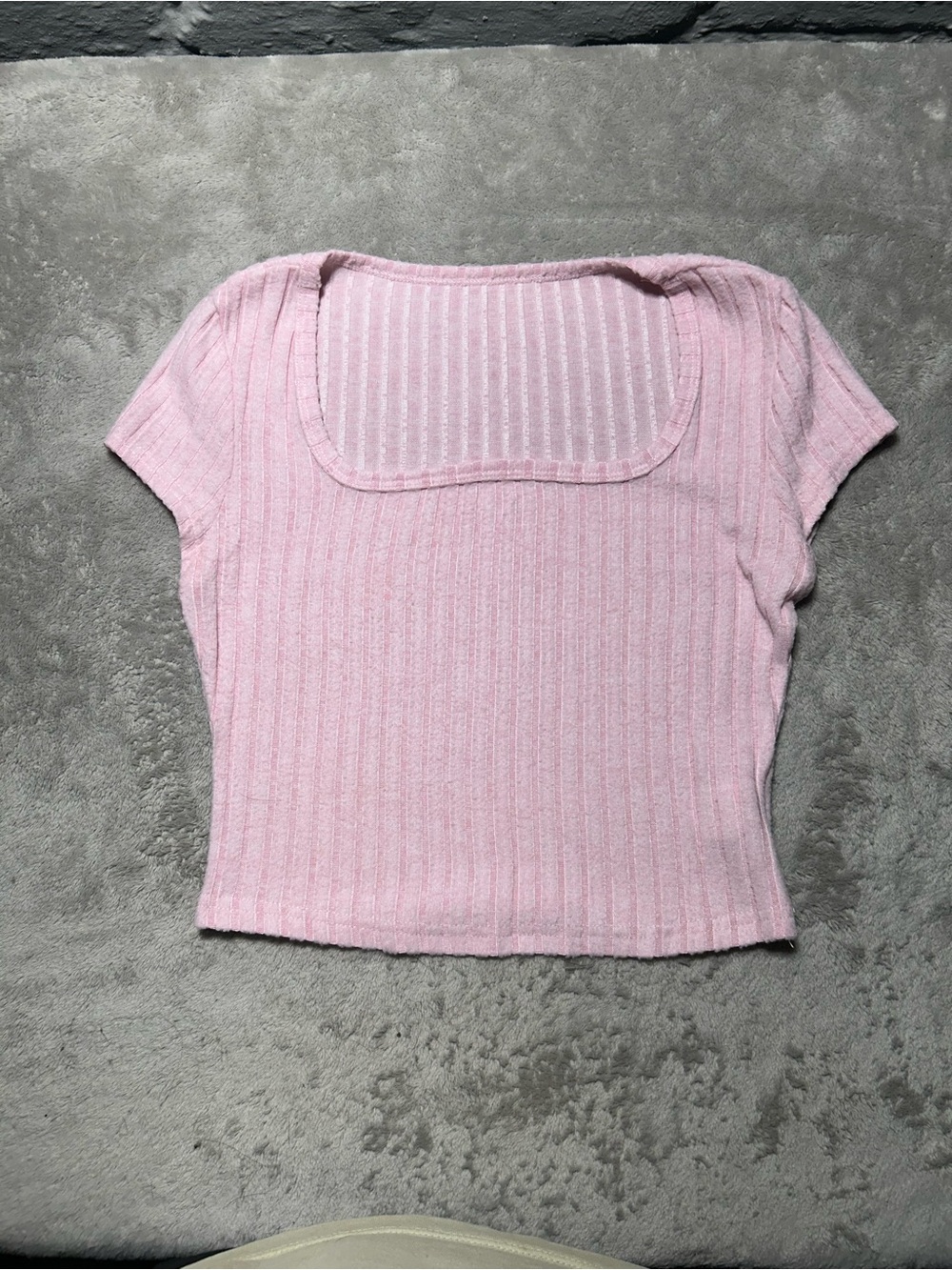SHEIN Light Pink Ribbed Scoop Neck Short Sleeve Top
